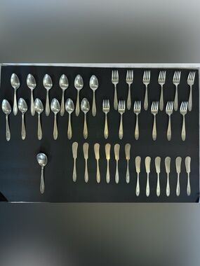 National Silver Co S.E.B. EPNS Silverplate Flatware 37pc Spoons Forks Knives